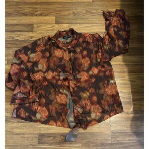Eloquii Women’s PLUS SIZE 18 Sheer Chiffon Blouse Top Brown Red Abstract Print T
